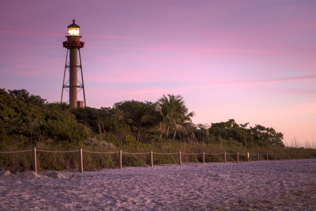 Sanibel lighhouse beach at sunset